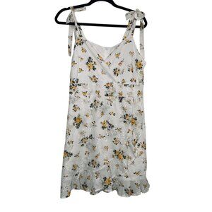 Floral Sleeveless White Faux Wrap Dress Ruffle Hem Tie Straps Altered State L